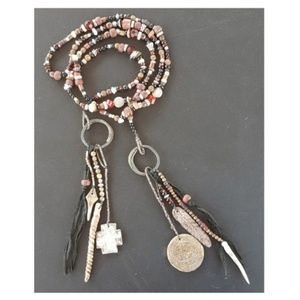 Rustic Scarlet Blush Beaded Lariat Necklace